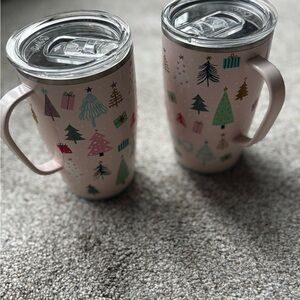 Holiday Tree Patterned Travel Mugs - Pink